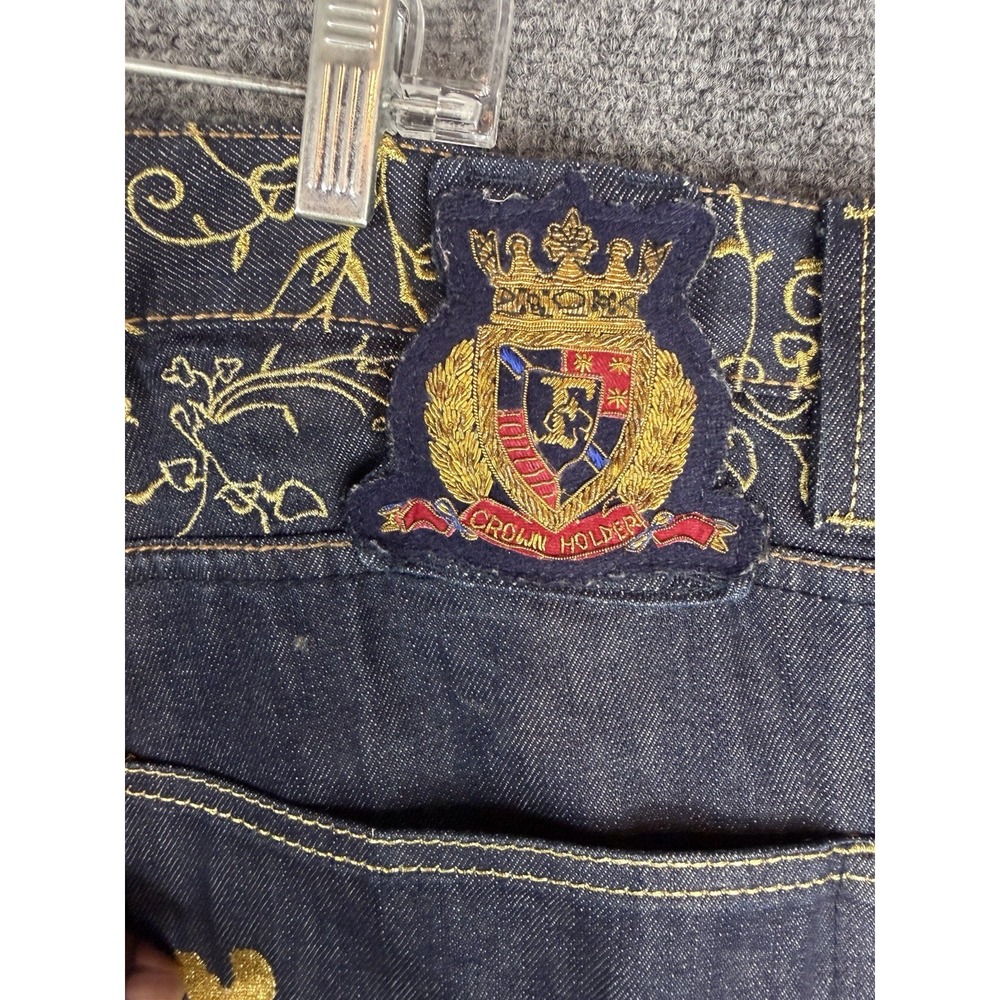 Crown Holder Men's Jeans 44x35 Embroidered Graphic Pockets Dark Wash Denim Flaw - Picture 9 of 13